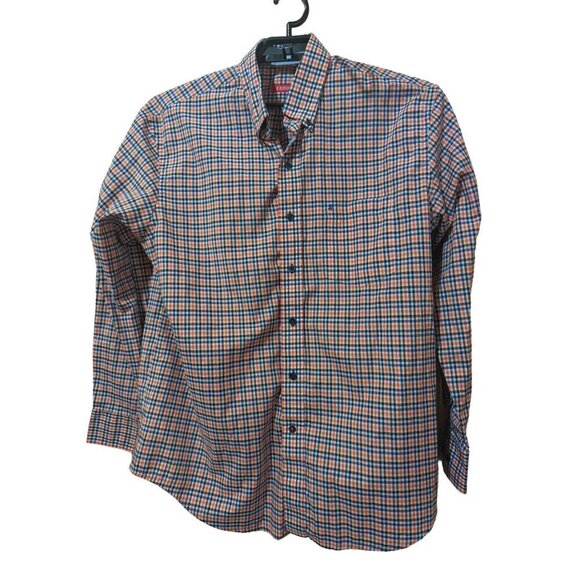 Izod mens button front long sleeve shirt size L blue orange white  checks - Picture 4 of 11